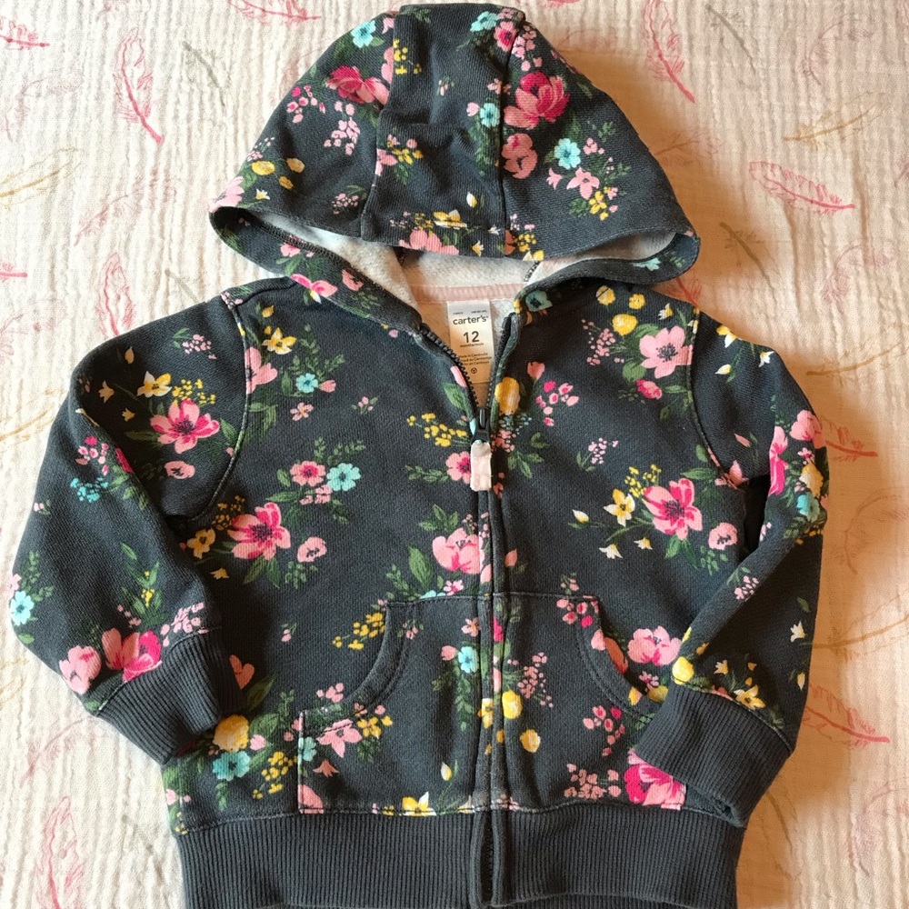 CARTERS 12 month Floral Hoodie EUC
